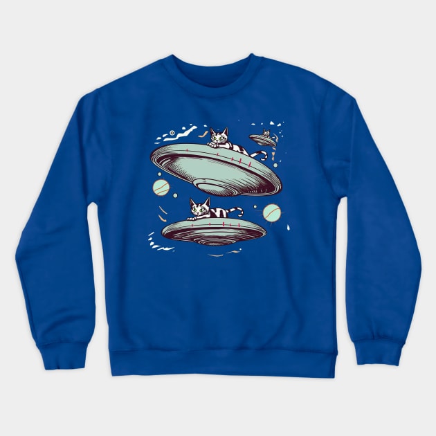 Ufo cats. Space Alien Cats Crewneck Sweatshirt by tatadonets